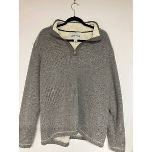 ORVIS Classic Collection Sherpa Lined Quarter Zip Sweater Textured Knit Gray XL